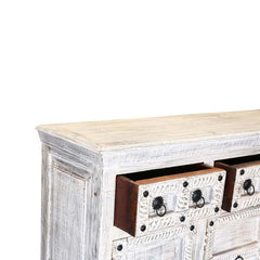 Blanc Indian Reclaimed Wood Whitewashed 3 Drawer Rustic Sideboard Cabinet