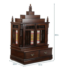 Medium Sized Handmade Sheesham Wood Home Temple In Brown