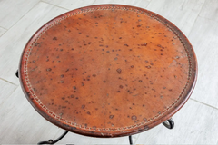 Vintage Leather Industrial Earth Indian Solid Metal Leather Coffee Table 52x52x51cm