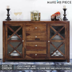 Contemporary X Design Solid wood Sideboard Brown