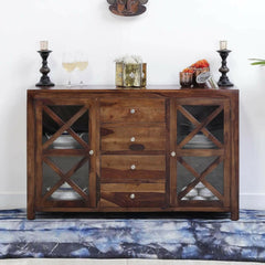 Contemporary X Design Solid wood Sideboard Brown