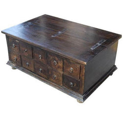 Boston Classic Wood Storage Coffee Table with 10 Drawers Chocolate Brown