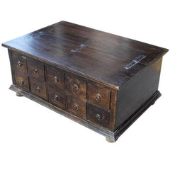 Boston Classic Wood Storage Coffee Table with 10 Drawers Chocolate Brown