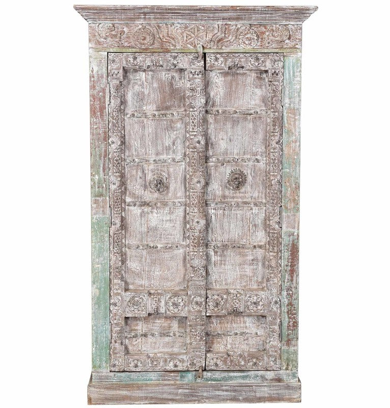 Vintage 2 Door Paneled Cabinet In Scrap Wood India Brocante