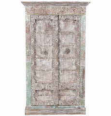 Vintage 2 Door Paneled Cabinet In Scrap Wood India Brocante