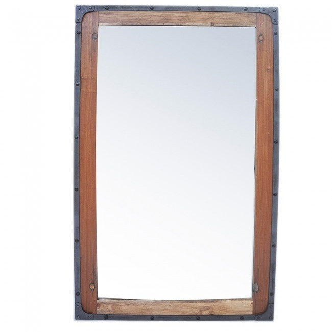 Angle Industrial Wall Bathroom Mirror Frame Natural 115cm