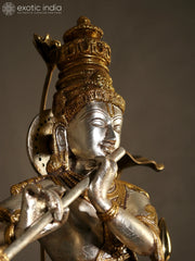 Indian Lord Krishna Playing Flute Brass Statue