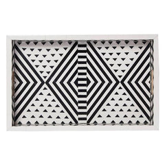 Maaya Bone Inlay Serving Tray - Geometric Pattern Black 49x39x5cm