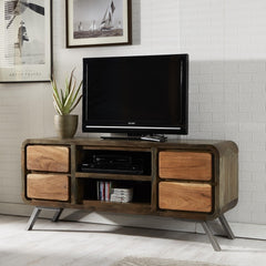 Lava Industrial Curve Sheesham Modern Entertainment Unit TV Stand