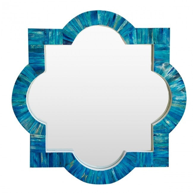 Maaya Bone Inlay Mirror Frame Blue Geometric Pattern