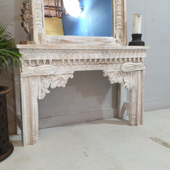 Indian Antique Hand Carved Solid Wooden Console Table White120x35x75cm