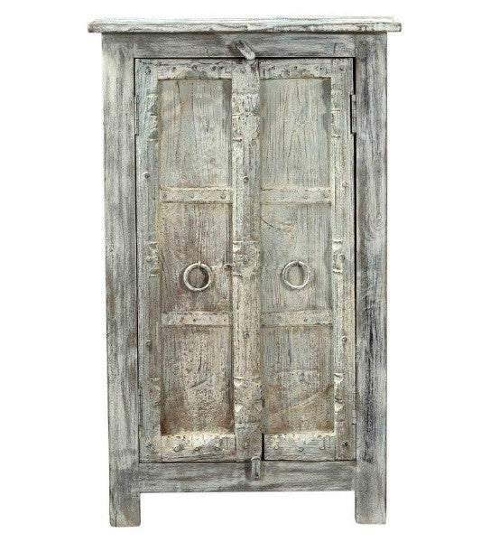 Antique Vintage 2 Door Paneled Cabinet In Scrap Wood India Brocante