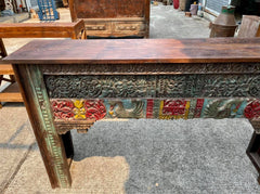 Antique Indian Hand Carved Solid Wood Console Hall Table Multicolour