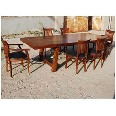 Boston Contemporary Barrel-Back Chairs Dining Table Set Extension Honey