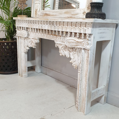 Indian Antique Hand Carved Solid Wooden Console Table White120x35x75cm