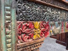 Antique Indian Hand Carved Solid Wood Console Hall Table Multicolour