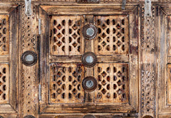 Antique Handmade Solid Teak Wood Carved Damchiya Mirror Work Sideboard Bleached