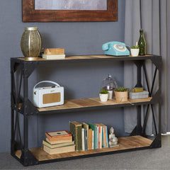 Angle Industrial Metal Wood Hall Side Table Blackwash Natural