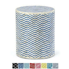 Maaya Bone Inlay Round Drum Side Table Blue Zigzag L