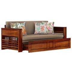 The Attic Glasgow Wooden Sofa cum Bed Honey