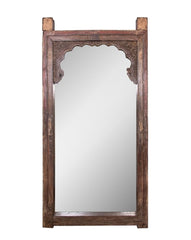 Hand Carved Indian Arch Mehrab Window Frame Mirror Chocolate Brown  -  