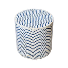 Maaya Bone Inlay Round Drum Side Table Blue Zigzag L