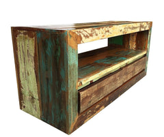 Rustica Indian Reclaimed Wood Tv Cabinet With 2 Drawers Natural 45 x 120 x 55 cm