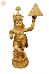 Indian Lord Shri Krishna Lifting the Govardhana Mountain Brass Statue