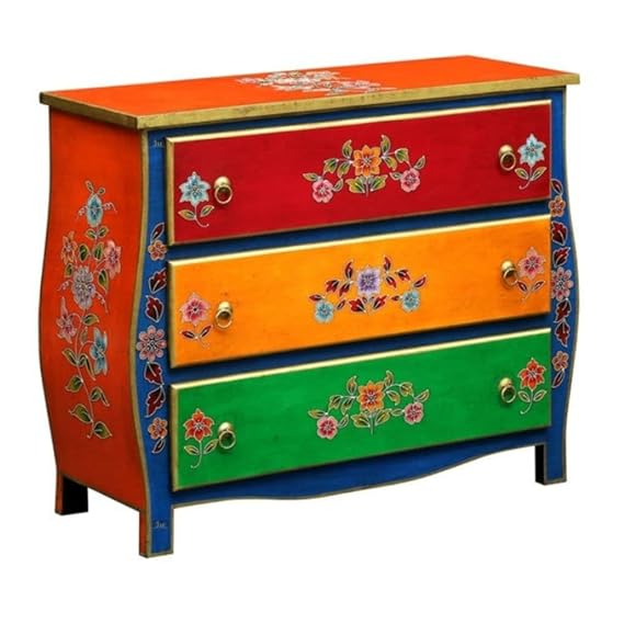 Hand Painted Solid Wood Chest of Drawer In Multi-Colour