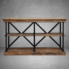 Angle Industrial Metal Wood Hall Side Table Brown