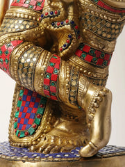 Indian Lord Krishna Playing Flute Brass Statue With Inlay Work