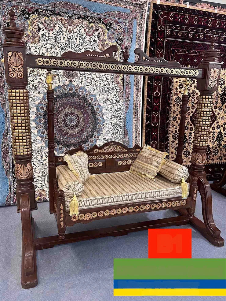 Maharaja Indian Traditional Hand Carved Wooden 3 Seater Swing