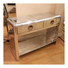 Aviator Aluminium Aviation rivet detail unusual Aviator Silver Console Table