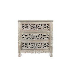 Indian Hand Carved 3 Drawers Solid Wood Bedside Table   04
