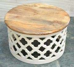 Bristol Indian Solid Wood Round Coffee Table White Top Natural 70cm