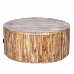 Hand Carved Solid Wood Round Coffee Table With Storage C2