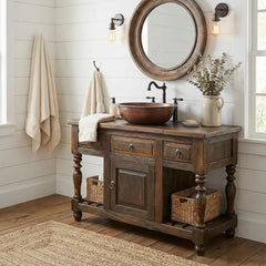 Indian Reclaimed Hand Carved Reclaimed Wood Bathroom Vanity V02