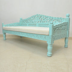 Mughal Garden Hand Carved Balinese Daybed Turquoise L