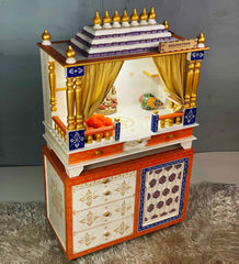 Medium Sized Handmade Polish MDF & Sheesham Wood Home Temple In White