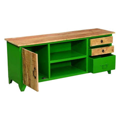 Angle Industrial Metal and Solid Wood TV Cabinet Entertainment Unit Green 140cm