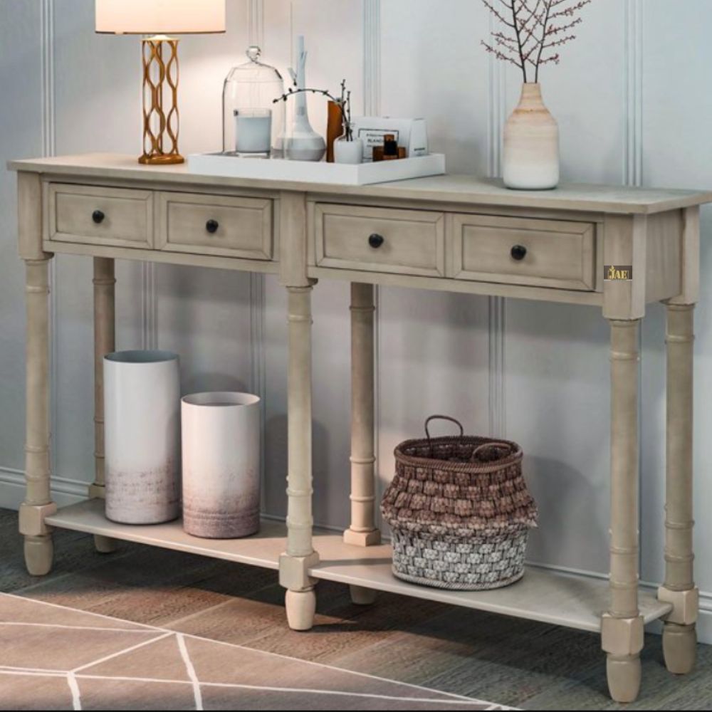 French Provincial Style Pillar Console Table Grey