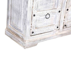 Blanc Indian Reclaimed Wood Whitewashed 3 Drawer Rustic Sideboard Cabinet