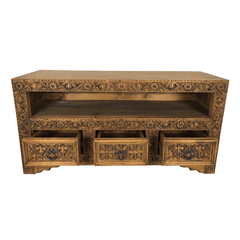 Indian Hand Carved Solid Wooden TV Unit 03