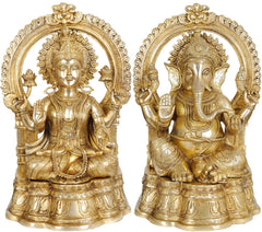 Indian Lord Set of Lakshmi, Ganesha Brass Statue