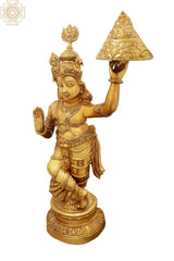 Indian Lord Shri Krishna Lifting the Govardhana Mountain Brass Statue