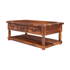 Indian Solid Wood Baluster Coffee Table With 3 Drawer Brown