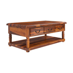 Indian Solid Wood Baluster Coffee Table With 3 Drawer Brown