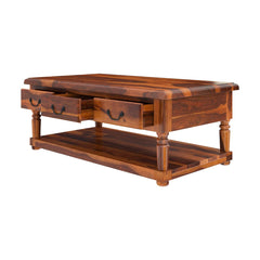 Indian Solid Wood Baluster Coffee Table With 3 Drawer Brown