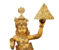 Indian Lord Shri Krishna Lifting the Govardhana Mountain Brass Statue