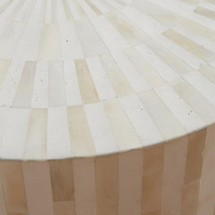 Maaya Bone Inlay Round Drum Side Table White Striped L